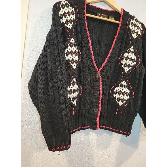 Vintage Liz Sport Chunky Cardigan Knit Sweater V Neck Sz SP 80's 100% Cotton‎ - Picture 5 of 7